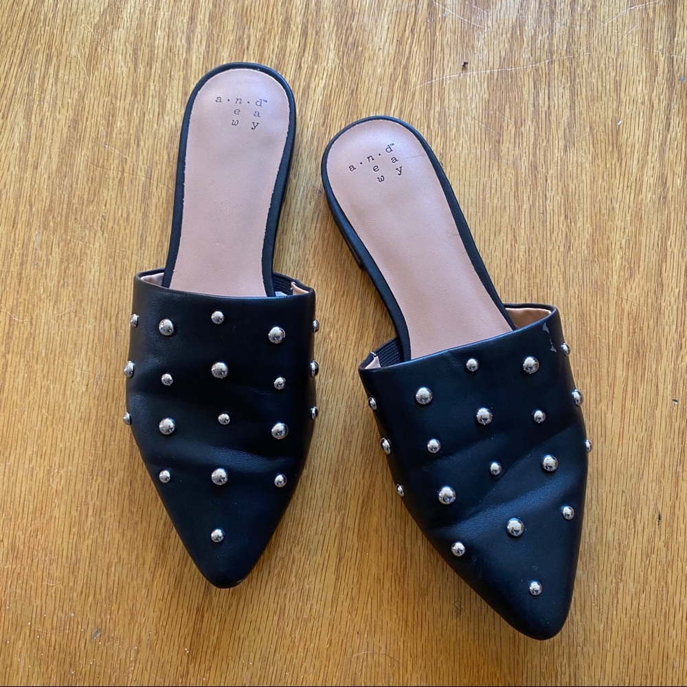 Silver studded pointed toe slip on flats
